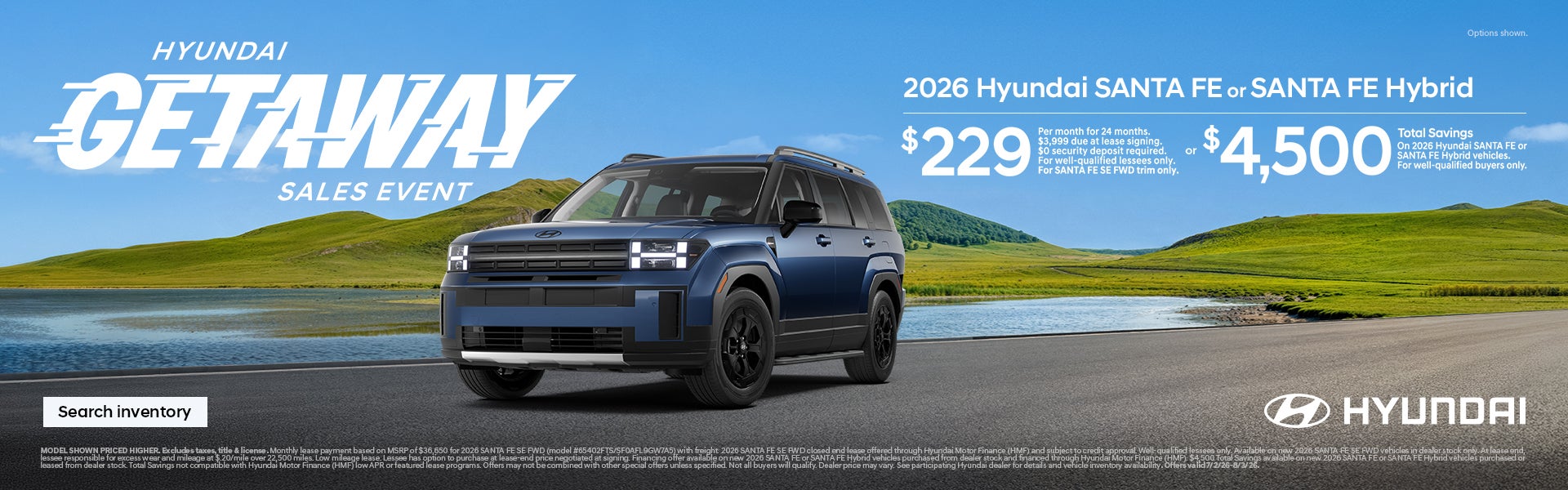 Santa Fe, Santa Fe Hybrid $229/24/$3,999 Lease or $4,500 Total Savings