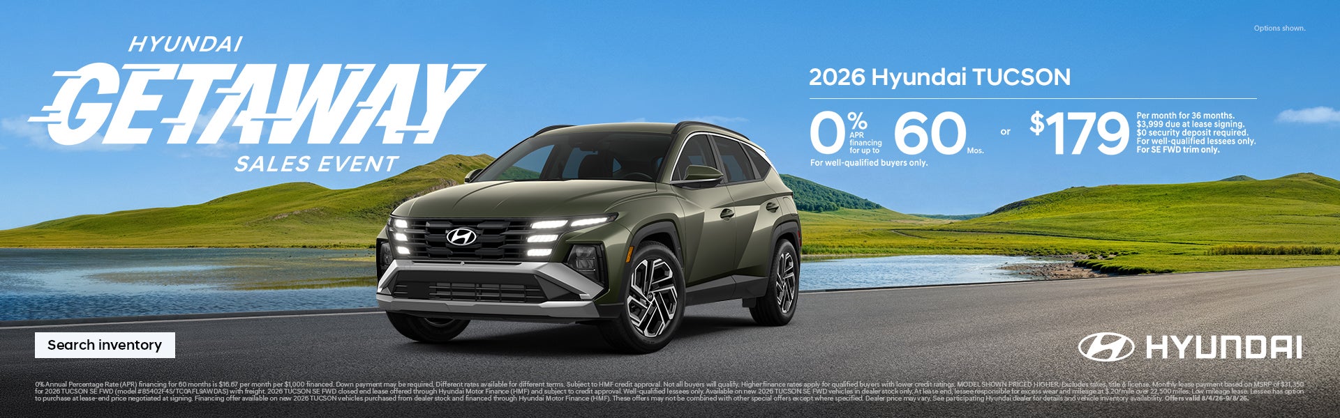 Tucson 0% APR for 60 mos. or $179/36/$3,999 Lease